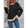 imageSHEWIN Womens Sweatshirt Casual Long Sleeve Lightweight Crewneck Sweatshirts Loose Solid Contrast Trim Pullover TopsBlack