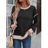 imageSHEWIN Womens Sweatshirt Casual Long Sleeve Lightweight Crewneck Sweatshirts Loose Solid Contrast Trim Pullover TopsBlack