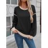 imageSHEWIN Womens Sweatshirt Casual Long Sleeve Lightweight Crewneck Sweatshirts Loose Solid Contrast Trim Pullover TopsBlack