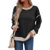 imageSHEWIN Womens Sweatshirt Casual Long Sleeve Lightweight Crewneck Sweatshirts Loose Solid Contrast Trim Pullover TopsBlack