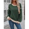 imageSHEWIN Womens Sweatshirt Casual Long Sleeve Lightweight Crewneck Sweatshirts Loose Solid Contrast Trim Pullover TopsBlackish Green