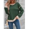 imageSHEWIN Womens Sweatshirt Casual Long Sleeve Lightweight Crewneck Sweatshirts Loose Solid Contrast Trim Pullover TopsBlackish Green