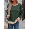 imageSHEWIN Womens Sweatshirt Casual Long Sleeve Lightweight Crewneck Sweatshirts Loose Solid Contrast Trim Pullover TopsBlackish Green