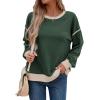 imageSHEWIN Womens Sweatshirt Casual Long Sleeve Lightweight Crewneck Sweatshirts Loose Solid Contrast Trim Pullover TopsBlackish Green