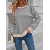 imageSHEWIN Womens Sweatshirt Casual Long Sleeve Lightweight Crewneck Sweatshirts Loose Solid Contrast Trim Pullover TopsGrey