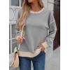 imageSHEWIN Womens Sweatshirt Casual Long Sleeve Lightweight Crewneck Sweatshirts Loose Solid Contrast Trim Pullover TopsGrey