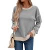 imageSHEWIN Womens Sweatshirt Casual Long Sleeve Lightweight Crewneck Sweatshirts Loose Solid Contrast Trim Pullover TopsGrey