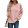 imageSHEWIN Womens Sweatshirt Casual Long Sleeve Lightweight Crewneck Sweatshirts Loose Solid Contrast Trim Pullover TopsPink