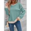 imageSHEWIN Womens Sweatshirt Casual Long Sleeve Lightweight Crewneck Sweatshirts Loose Solid Contrast Trim Pullover TopsSoft Aqua
