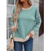 imageSHEWIN Womens Sweatshirt Casual Long Sleeve Lightweight Crewneck Sweatshirts Loose Solid Contrast Trim Pullover TopsSoft Aqua