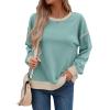 imageSHEWIN Womens Sweatshirt Casual Long Sleeve Lightweight Crewneck Sweatshirts Loose Solid Contrast Trim Pullover TopsSoft Aqua
