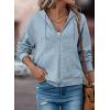 imageSHEWIN Womens Zip Up Hoodies Oversized Sweatshirt Fall Fashion Outfits 2025 Casual Waffle Hooded JacketsLight Blue