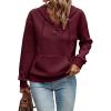 imageSHEWIN Womens Hoodies Casual Long Sleeve Quilted Half Button Drop Shoulder Pullover Tops Loose Drawstring Hooded SweatshirtRed