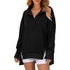 imageSHEWIN Womens Reverse Seam SnapButton Henley Sweatshirt Casual Loose High Low Split Pullover TopsBlack