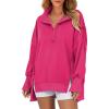 imageSHEWIN Womens Reverse Seam SnapButton Henley Sweatshirt Casual Loose High Low Split Pullover TopsRose Red
