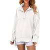 imageSHEWIN Womens Reverse Seam SnapButton Henley Sweatshirt Casual Loose High Low Split Pullover TopsWhite