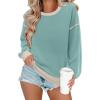 imageSHEWIN Womens Sweatshirt Casual Long Sleeve Lightweight Crewneck Sweatshirts Loose Solid Contrast Trim Pullover TopsSoft Aqua