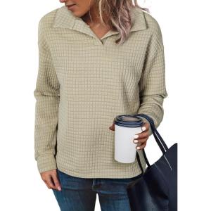 imageSHEWIN Fall Women Sweatshit Spring Lightweight Pullover ShirtsKhaki