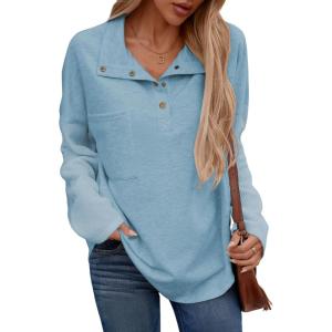 imageSHEWIN Fall Womens Oversized Sweatshirt Button Up Comfy Pullover SweatshirtBlue