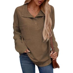 imageSHEWIN Fall Womens Oversized Sweatshirt Button Up Comfy Pullover SweatshirtDark Brown