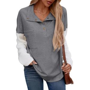 imageSHEWIN Fall Womens Oversized Sweatshirt Button Up Comfy Pullover SweatshirtDark Grey