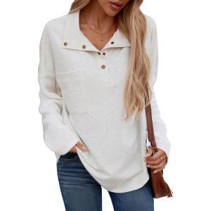 imageSHEWIN Fall Womens Oversized Sweatshirt Button Up Comfy Pullover SweatshirtGrey