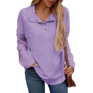 imageSHEWIN Fall Womens Oversized Sweatshirt Button Up Comfy Pullover SweatshirtPurple