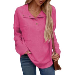 imageSHEWIN Fall Womens Oversized Sweatshirt Button Up Comfy Pullover SweatshirtRose Red