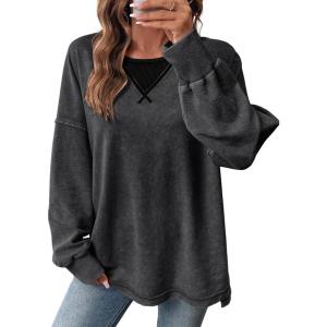 imageSHEWIN Oversized Sweatshirt for Women Long Sleeve Crewneck Sweatshirts Pullover Womens Fall Fashion 2025Black