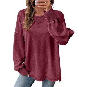 imageSHEWIN Oversized Sweatshirt for Women Long Sleeve Crewneck Sweatshirts Pullover Womens Fall Fashion 2025Burgundy