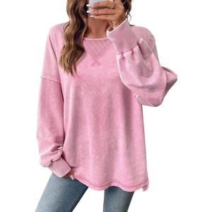 imageSHEWIN Oversized Sweatshirt for Women Long Sleeve Crewneck Sweatshirts Pullover Womens Fall Fashion 2025Pink