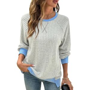 imageSHEWIN Women Color Block Patchwork Sweatshirt 2025 Fall Pullover Oversized TopsGray