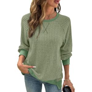 imageSHEWIN Women Color Block Patchwork Sweatshirt 2025 Fall Pullover Oversized TopsGreen
