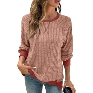 imageSHEWIN Women Color Block Patchwork Sweatshirt 2025 Fall Pullover Oversized TopsMineral Red