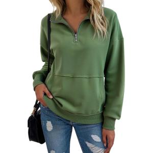imageSHEWIN Womens Sweatshirt Casual Long Sleeve Half Zip Pullover Lightweight Sweatshirts Tops Fall Fashion Outfits 2025Green