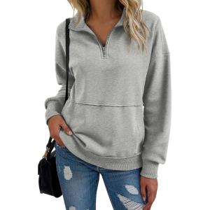 imageSHEWIN Womens Sweatshirt Casual Long Sleeve Half Zip Pullover Lightweight Sweatshirts Tops Fall Fashion Outfits 2025Grey