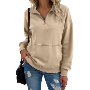 imageSHEWIN Womens Sweatshirt Casual Long Sleeve Half Zip Pullover Lightweight Sweatshirts Tops Fall Fashion Outfits 2025Khaki