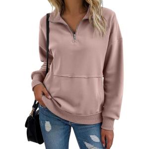 imageSHEWIN Womens Sweatshirt Casual Long Sleeve Half Zip Pullover Lightweight Sweatshirts Tops Fall Fashion Outfits 2025Light Pink