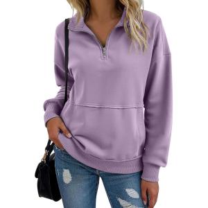 imageSHEWIN Womens Sweatshirt Casual Long Sleeve Half Zip Pullover Lightweight Sweatshirts Tops Fall Fashion Outfits 2025Purple
