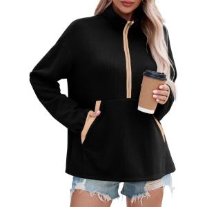 imageSHEWIN Womens Sweatshirt Lightweight Mock Neck sweatshirt Sweatshirts for Women Half Zip Pullover Fall Clothes for Women 2025Black