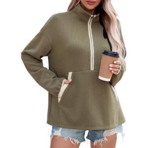 imageSHEWIN Womens Sweatshirt Lightweight Mock Neck sweatshirt Sweatshirts for Women Half Zip Pullover Fall Clothes for Women 2025Green