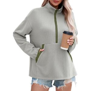 imageSHEWIN Womens Sweatshirt Lightweight Mock Neck sweatshirt Sweatshirts for Women Half Zip Pullover Fall Clothes for Women 2025Grey