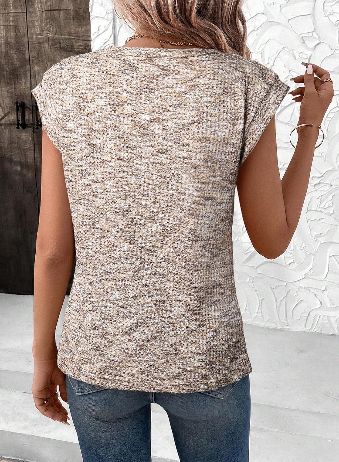 imageSHEWIN Summer Women Dressy Lightweight Tops Waffle Knit Multicolor Fabric ShirtsBrown