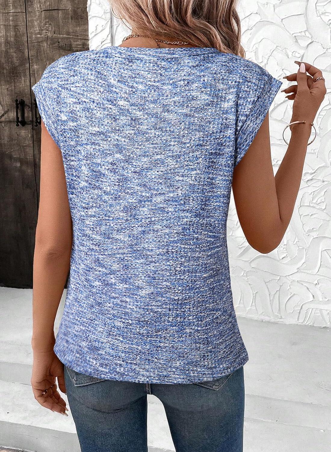 imageSHEWIN Summer Women Dressy Lightweight Tops Waffle Knit Multicolor Fabric ShirtsDark Blue