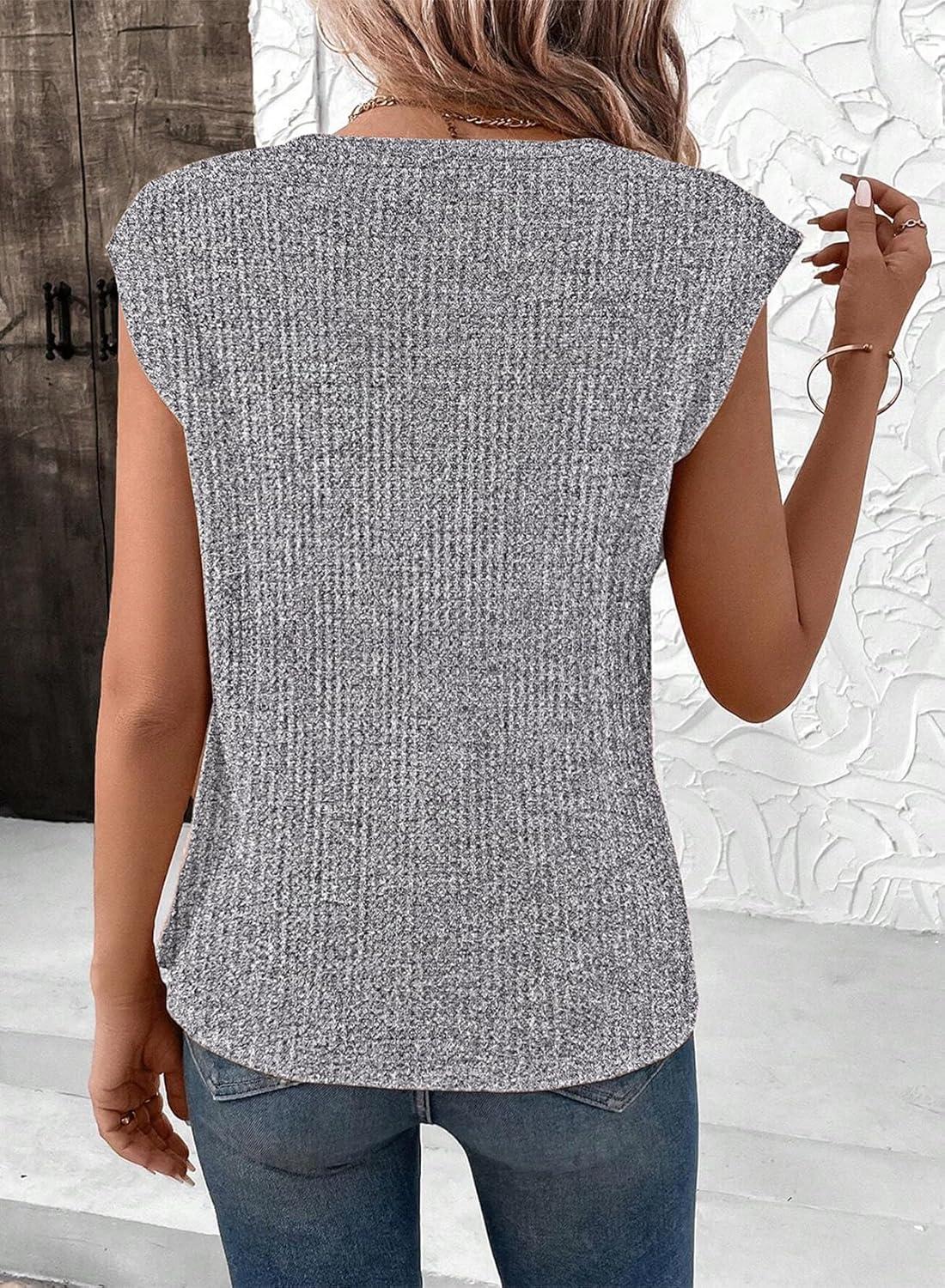 imageSHEWIN Summer Women Dressy Lightweight Tops Waffle Knit Multicolor Fabric ShirtsMedium Grey