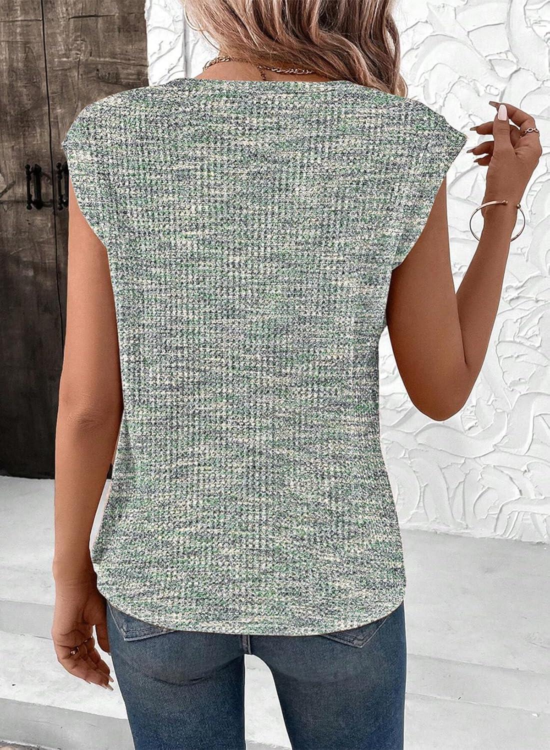 imageSHEWIN Summer Women Dressy Lightweight Tops Waffle Knit Multicolor Fabric ShirtsMist Green