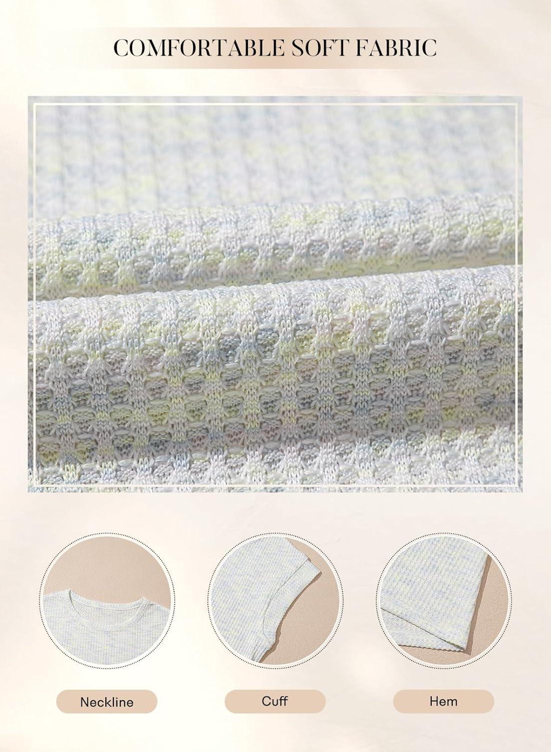 imageSHEWIN Summer Women Dressy Lightweight Tops Waffle Knit Multicolor Fabric ShirtsWhite