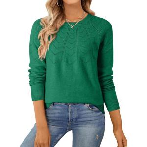 imageSHEWIN Womens Sweaters 2025 Casual Crewneck Long Sleeve Lightweight Knit Pullover Sweater Tops Fall ClothesDark Green