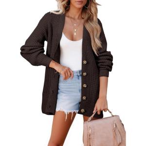 imageSHEWIN Womens Oversized Open Front Cardigan Sweaters Long Lantern Sleeve Button Knit Chunky Sweater Outerwear CoatsDark Brown