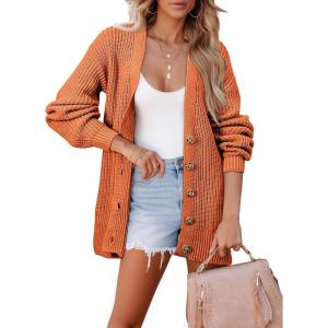 imageSHEWIN Womens Oversized Open Front Cardigan Sweaters Long Lantern Sleeve Button Knit Chunky Sweater Outerwear CoatsGold Flame